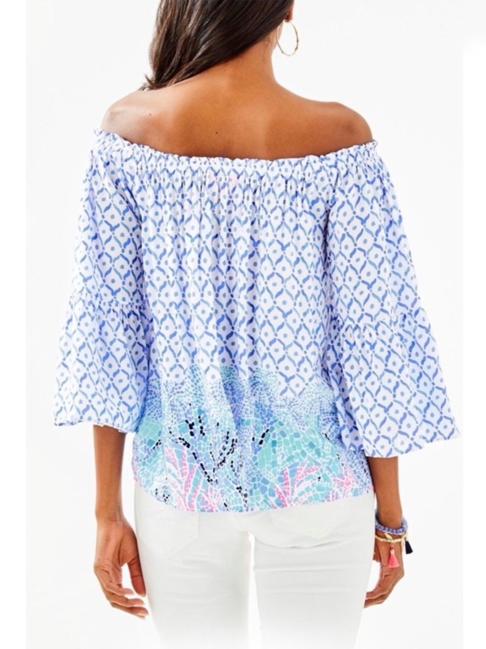 Lilly Pulitzer Nevie Off The Shoulder Blouse Size M Beach Resortwear - Picture 3 of 11